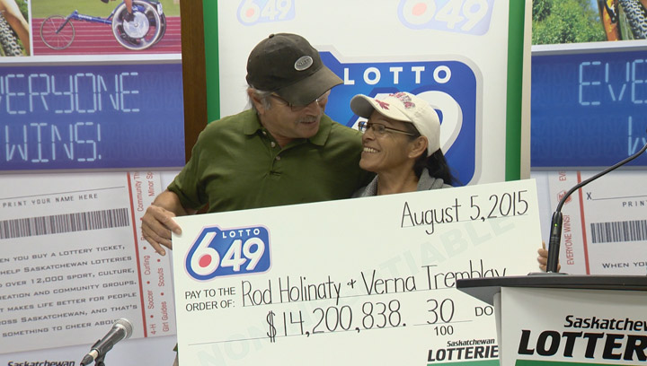 Saskatchewan’s newest Lotto 6-49 millionaire breaks the news to his partner with a wedding proposal.