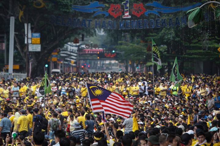 Activists from the Coalition for Clean and Fair Elections (BERSIH) march during a rally in Kuala Lumpur, Malaysia on Saturday, Aug. 29, 2015.