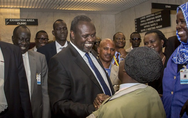 South Sudan's rebel leader Riek Machar, center.