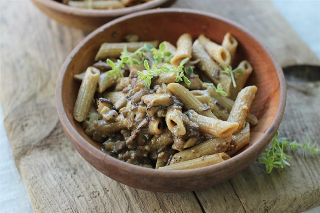 This July 20, 2015 photo shows mushroom miso pasta in Concord, N.H. This recipe tastes far richer, creamier and more sinful than it actually is.
