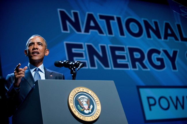 President Barack Obama speaks at the National Clean Energy Summit at the Mandalay Bay Resort Convention Center, Monday, Aug. 24, 2015, in Las Vegas. 