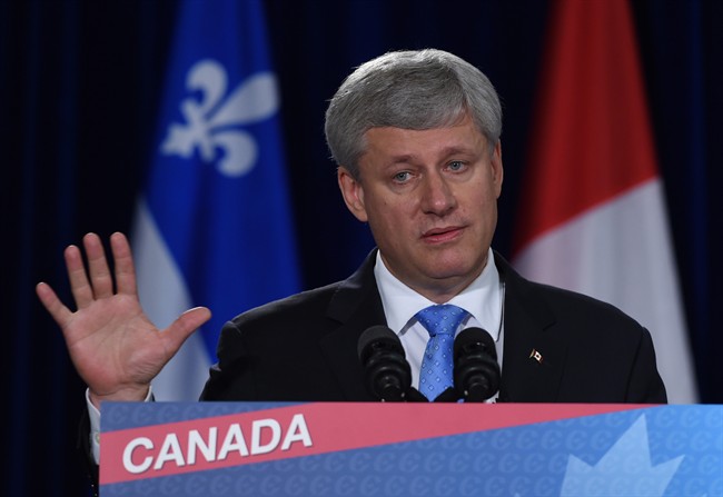 Conservative leader Stephen Harper makes a campaign stop in Drummondville, Que., on Monday, August 24, 2015. 