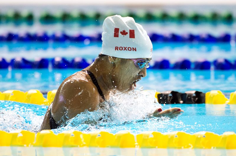 Katarina Roxon, of Canada, competes on her way to winning the gold medal in women's 100m breaststroke SB8 final at the Parapan Am Games in Toronto on Tuesday, August 11, 2015. 