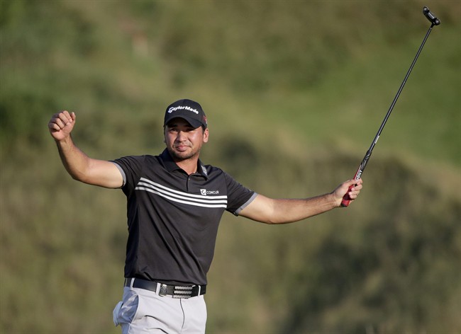 Jason Day, of Australia, celebrates after winning the PGA Championship golf tournament Sunday, Aug. 16, 2015, at Whistling Straits in Haven, Wis.