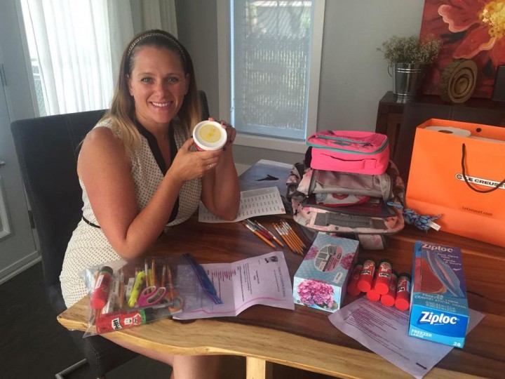 Sonia Busnardo shows Global Montreal the weirdest thing on her daughter's back to school supply list - banana and vanilla scented play-doh, Tuesday, August 25, 2015.
