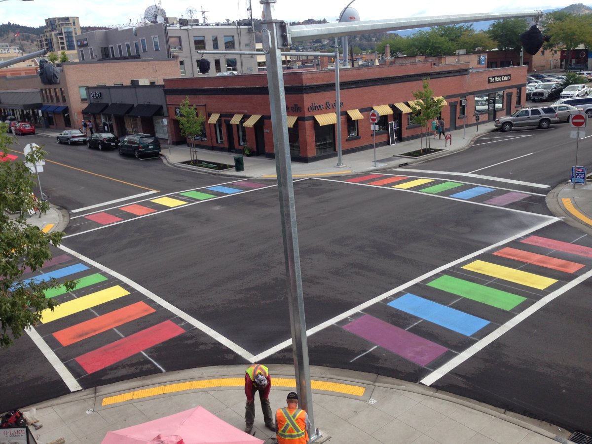 Rainbow crosswalks in downtown Kelowna - image