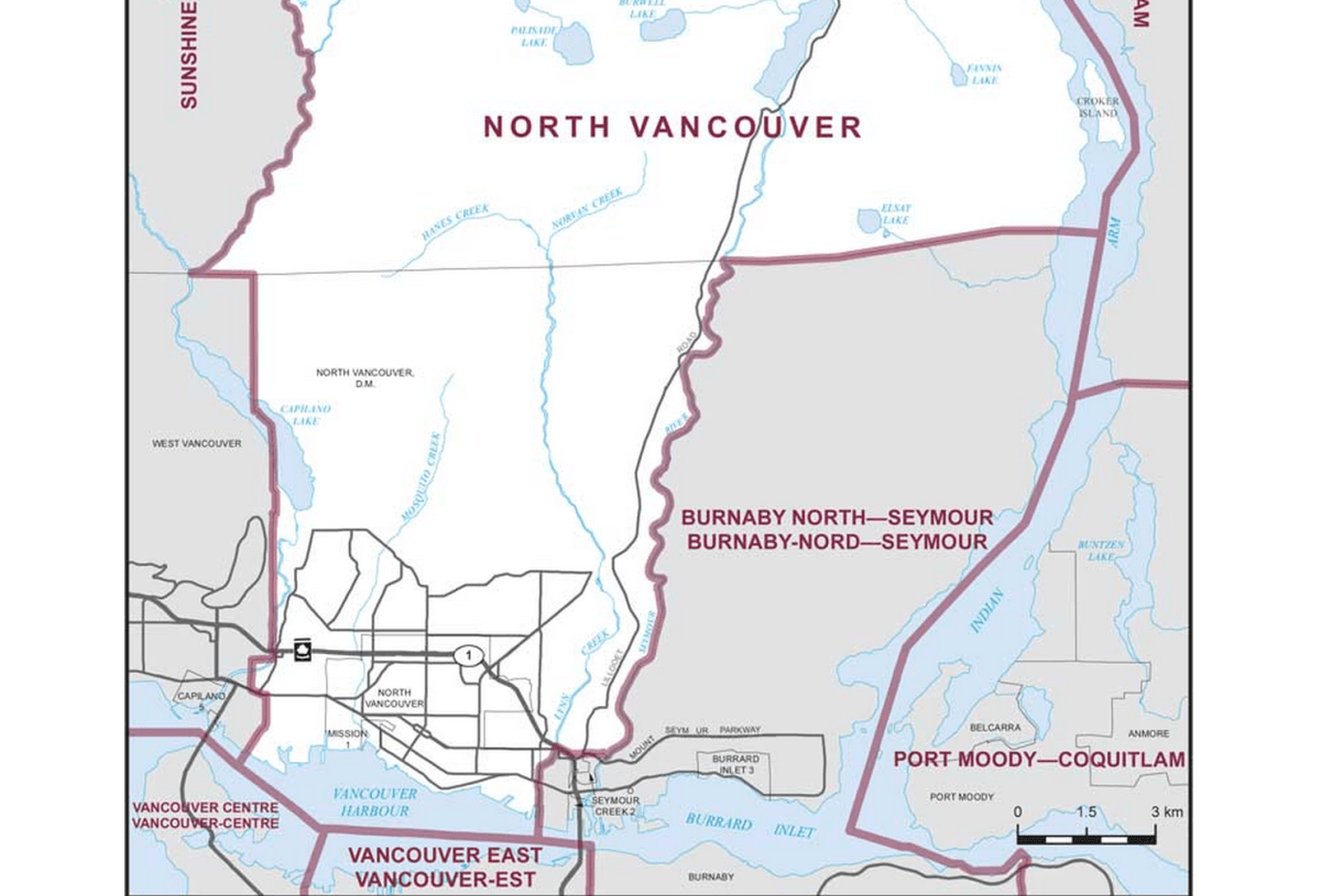 Riding boundaries for the electoral district of North Vancouver
