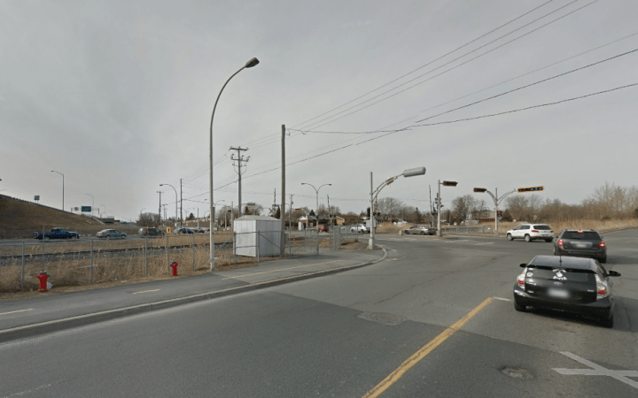 A cyclist was hit as he crossed a train track in Brossard, Tuesday, August 4, 2015.
