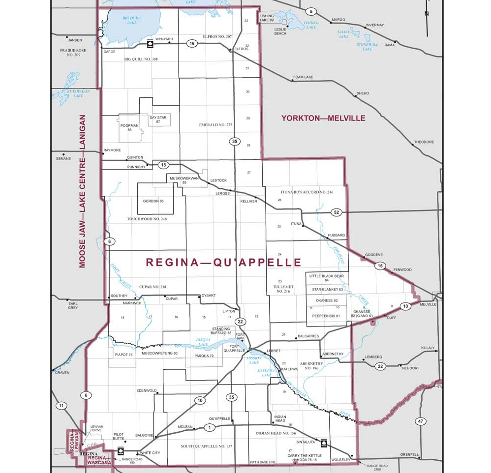 Riding boundaries for the electoral district of Regina-Qu’Appelle