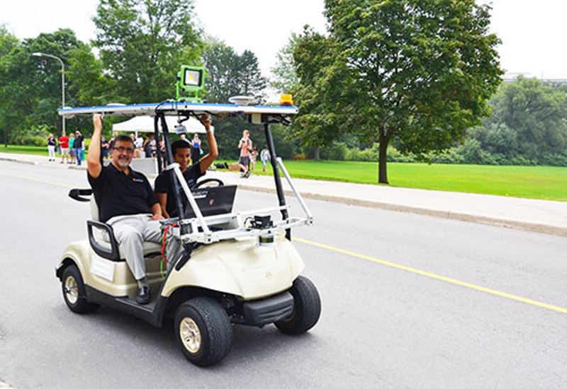 Two engineering students have made the a self-driving vehicle. 