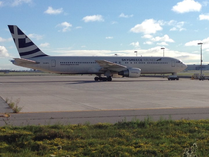 A SkyGreece Airlines plane on the tarmac of Pearson International Airport in Toronto on Aug. 27, 2015.