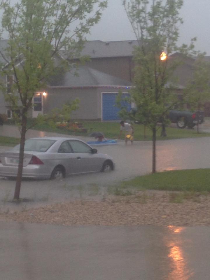 The storm that blew through Winnipeg over the weekend flooded many streets. 