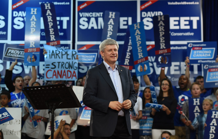 Conservative  leader Stephen Harper makes a campaign stop in Hamilton, Ontario on Thursday, August 27, 2015.  THE CANADIAN PRESS/Sean Kilpatrick.