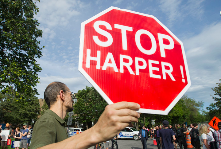 An anti-Harper protester
