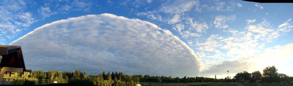 Tara Haines used the panoramic camera settings on her iPhone to capture the altocumulus cloud in Edmonton on August 19, 2015.