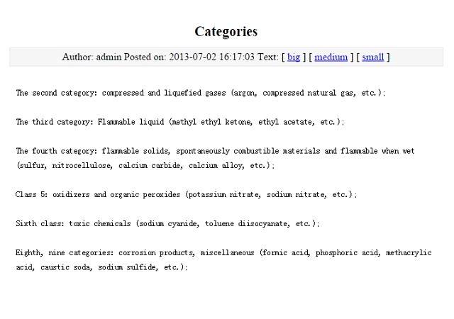 A Google translation of an archived page from Rui Hai International’s website showing categories of hazardous chemicals stored at its facilities at Tianjin Dongjiang Port.