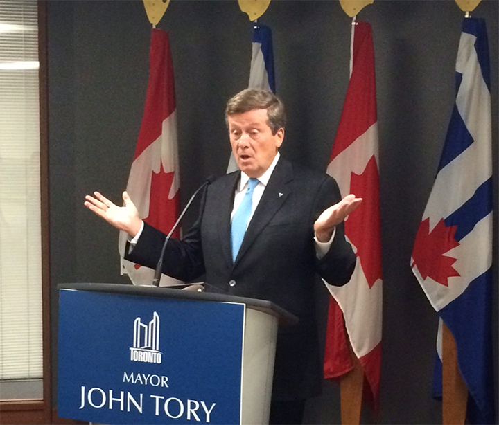 Toronto Mayor John Tory address the media at City Hall on Thursday. 