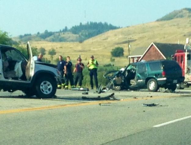 Three people were rushed to hospital after a head-on collision near the Vernon cadet camp.