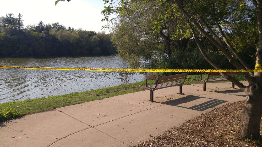 Officers cordoned off a section of the north shore of Wascana Lake after a man's body was found. 