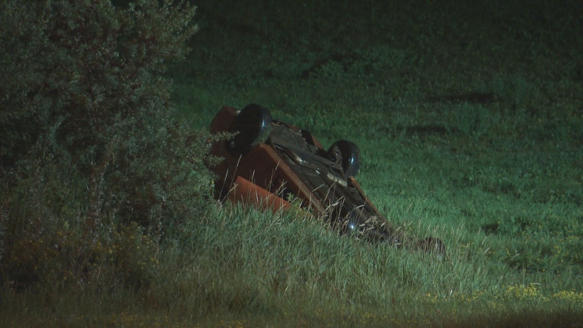 A man was killed late Thursday night after his vehicle rolled and crashed into the ditch on Yellowhead Trail near 184th Street in northwest Edmonton. August 20, 2015.