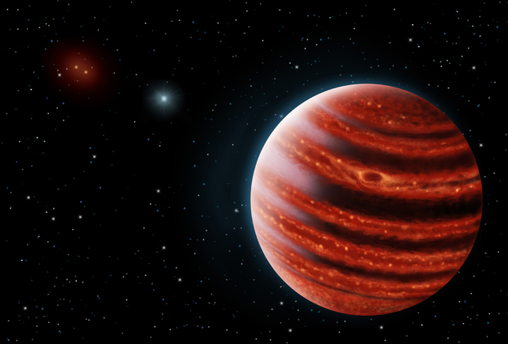 An artist's concept of the Jupiter-like exoplanet 51 Eri b, seen in near-infrared light. 