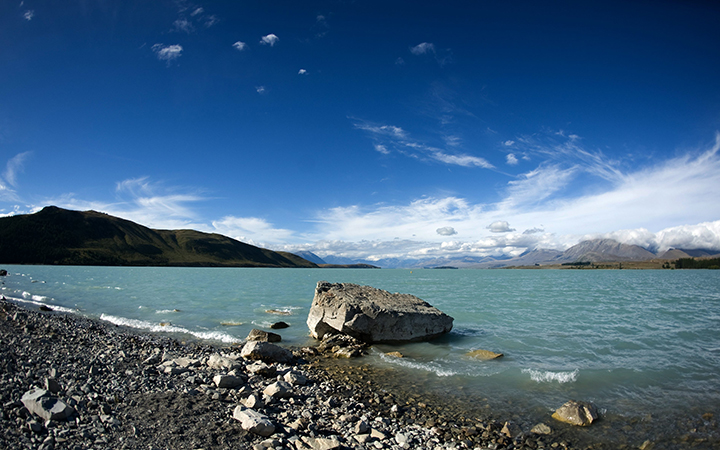 A view of Lake Tekapo, New Zealand.