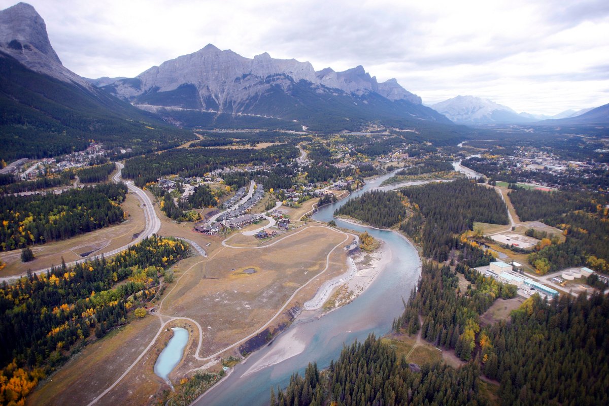 The Bow river flows through  Canmore, Alta., in this aerial photo, Thursday, May 12, 2011.