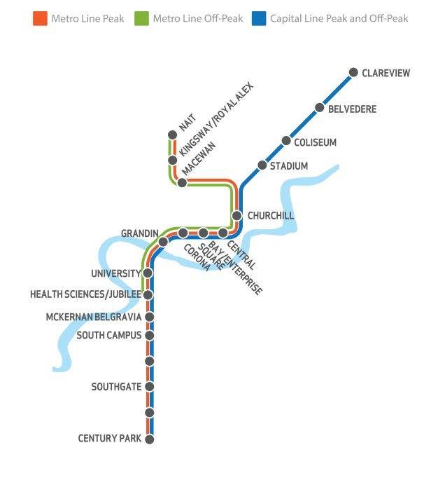 Map of the LRT system from the City of Edmonton.