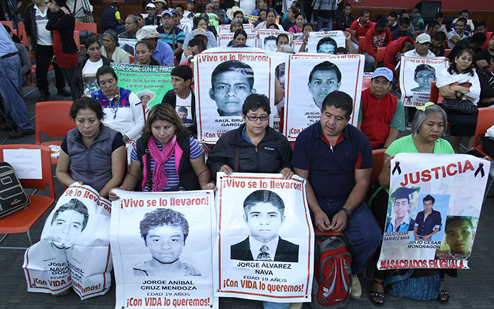 File photo of relatives of the 43 missing Iguala students in Mexico City, on Sept. 6 2015. A former police chief from the area where the students disappeared has been arrested.