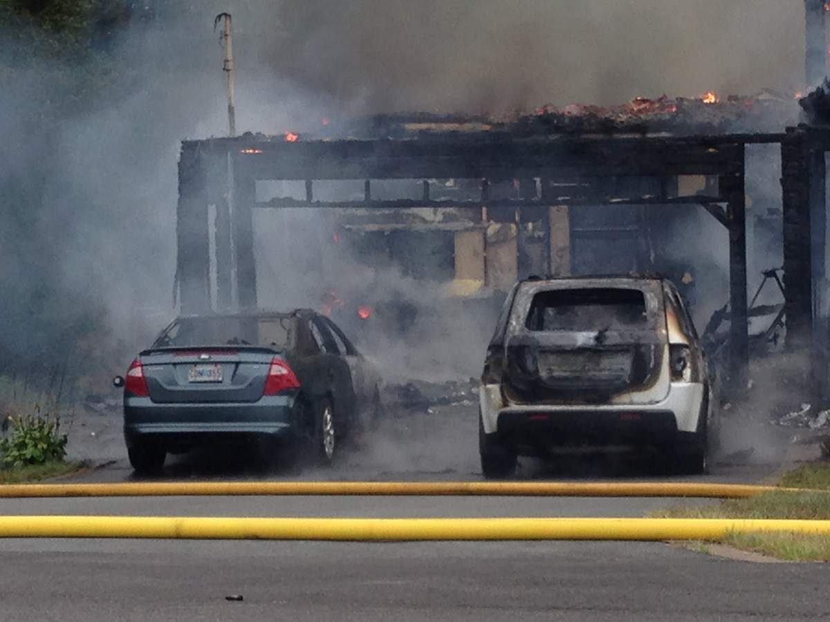 Two vehicles were destroyed in the fire.