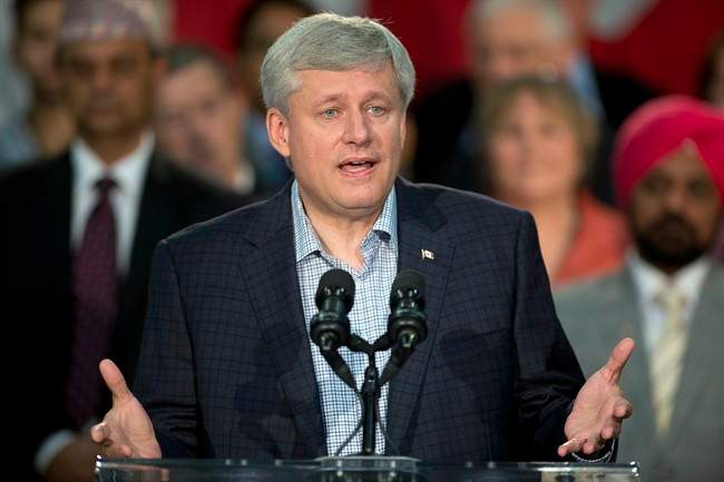 Conservative Leader Stephen Harper speaks during a campaign event in Surrey, B.C., Thursday September 3, 2015.