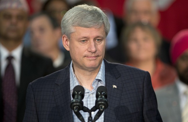 Conservative Leader Stephen Harper speaks about the Syrian refugee crisis during a campaign event in Surrey, B.C., Thursday, September 3, 2015.