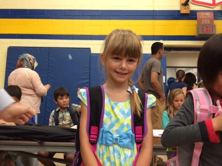 Angie Seth’s daughter on her first day of Grade 1.