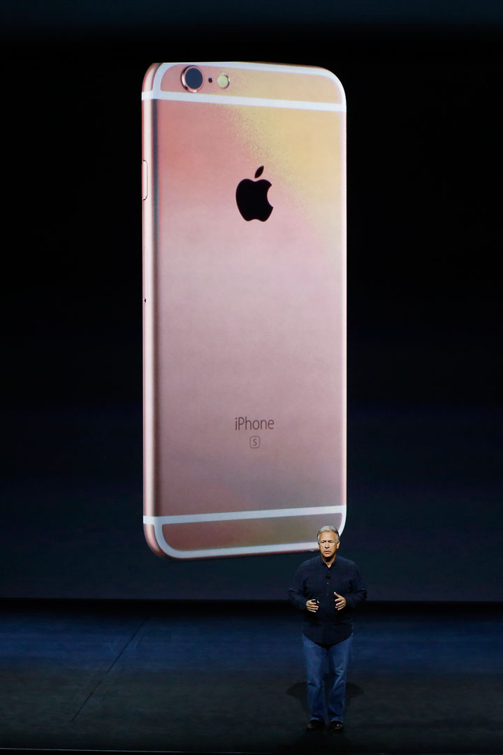 Apple Senior Vice President of Worldwide Marketing Phil Schiller announces new a color for the new iPhone 6s and 6s Plus during a Special Event at Bill Graham Civic Auditorium September 9, 2015 in San Francisco, California.