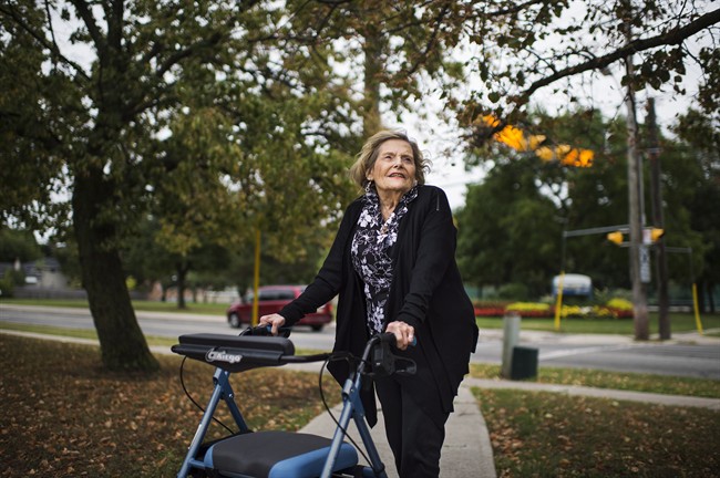 Devora Greenspon stands for a photo outside her nursing home Extendicare Bayview in Toronto on Sunday, Sept. 13, 2015. 