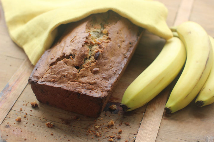 This July 27, 2015 photo shows banana bread with chocolate and crystalized ginger in Concord, N.H. This dish is from a recipe by Katie Workman.