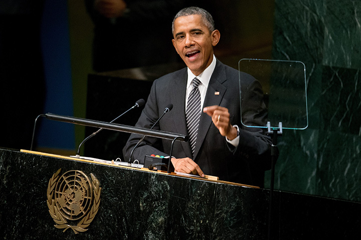 In this Sept. 27, 2015, file photo, President Barack Obama speaks at the United Nations Sustainable Development Summit, Sunday, Sept. 27, 2015, at the United Nations headquarters. 