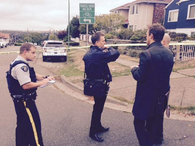 Police at the scene of a fatal officer-involved shooting in Burnaby in September 2015.