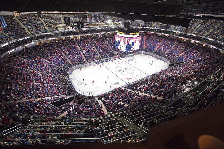 Over 18,000 people attend the first ever hockey game at the newly inaugurated Videotron Centre, Saturday, September 12, 2015 in Quebec City. Quebec Remparts host the Rimouski Oceanics. 