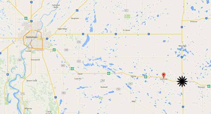 Emergency services were called to a two-vehicle collision east of Colonsay, Sask. Saturday morning.