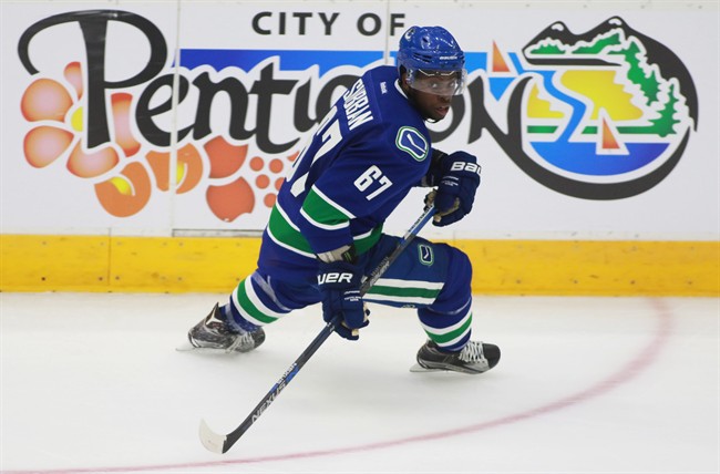 Vancouver Canucks' Jordan Subban skates during action at the NHL Young Stars tournament in Penticton B.C. on Sept 11, 2015.