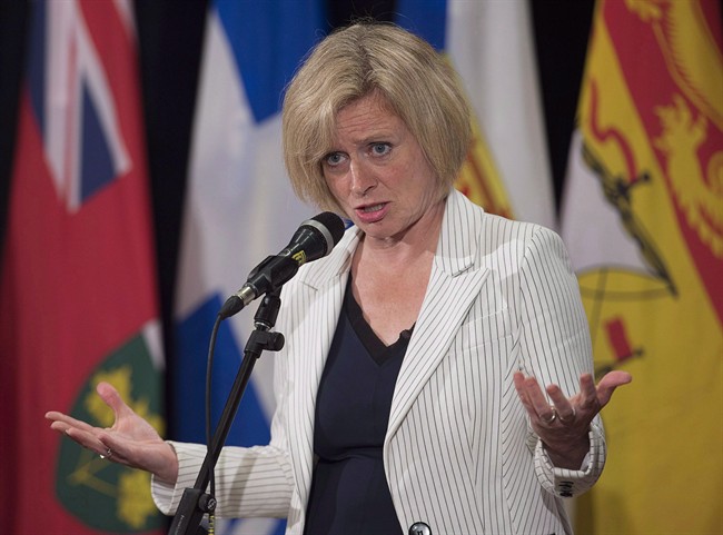Alberta Premier Rachel Notley fields questions at the summer meeting of Canada's premiers in St. John's on Thursday, July 16, 2015.