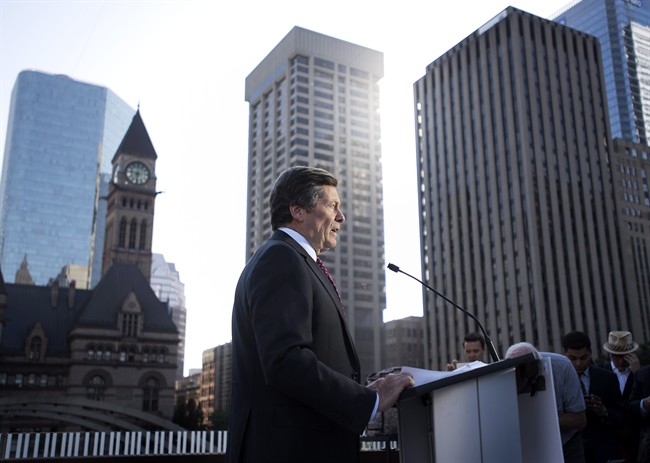 Mayor John Tory holds a press conference announcing that Toronto will not make a bid to host the 2024 Olympics during a press conference in Toronto on Tuesday, September 15, 2015.