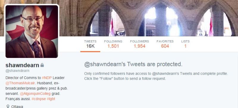 A screen grab of Shawn Dearn's twitter page @ShawnDearn as of Sept. 8, 2015. 