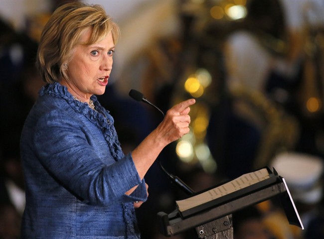 Democratic presidential candidate Hillary Rodham Clinton speaks during a campaign stop in Baton Rouge, La., Monday, Sept. 21, 2015. 