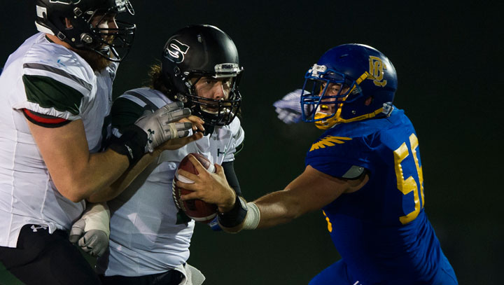 The Saskatchewan Huskies upset the No. 6 ranked UBC Thunderbirds 45-29 in CIS action Friday night.