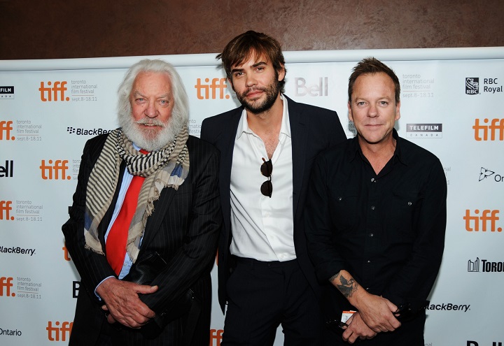 Actors Donald Sutherland, Rossif Sutherland and Kiefer Sutherland attend the premiere of "I'm Yours" at the Isabel Bader Theatre during the 2011 Toronto International Film Festival on September 11, 2011 in Toronto, Canada.  (Photo by Aaron Harris/Getty Images).