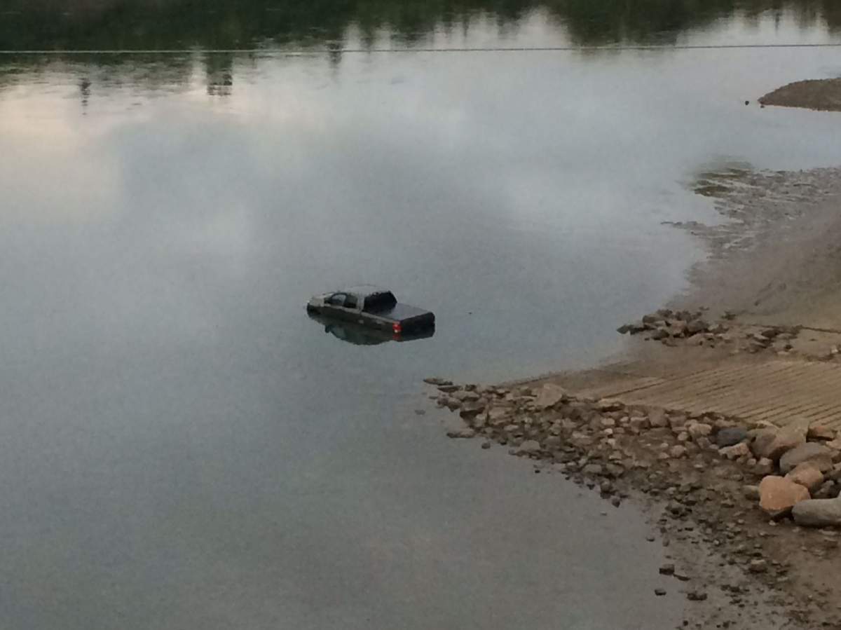 Truck left in the North Saskatchewan River. September 4, 2015.
