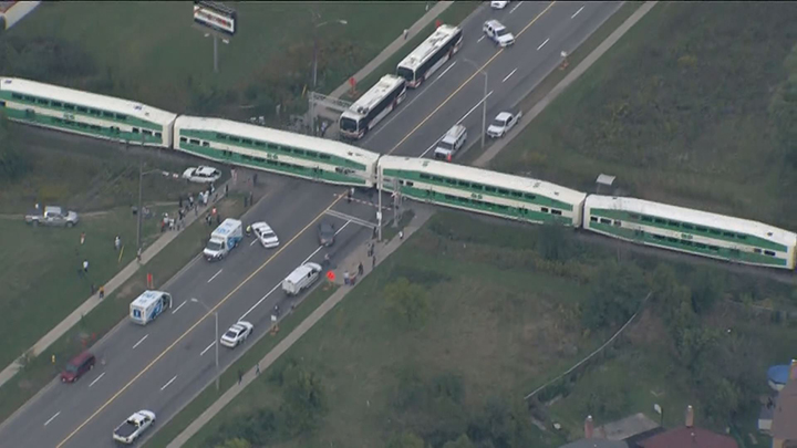 An aerial view of the collision between a GO Train and an SUV on Sept. 24, 2015.