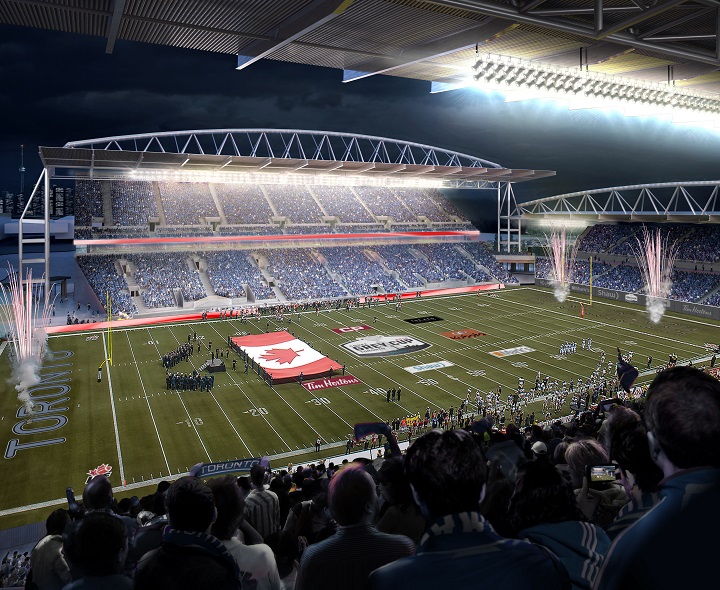 A rendering of how Toronto's BMO Field may appear while hosting the 2016 Grey Cup game. 